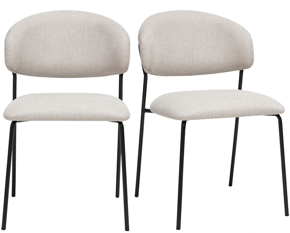 Miliboo Stoffstühle in beige Samtoptik und schwarzem Metall (2er-Set) BENTA