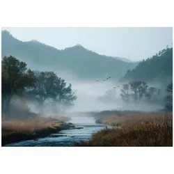 FOTOTAPETE Wald See Blau 350x250 cm
