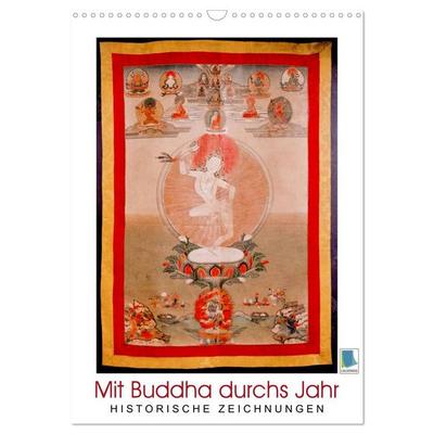 Mit Buddha durchs Jahr: historische Zeichnungen (Wandkalender 2027 DIN A3 hoch), CALVENDO Monatskalender