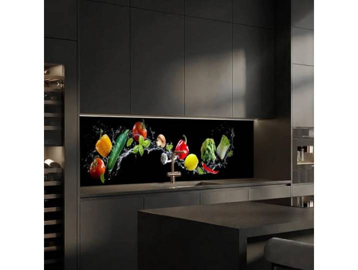 dedeco Küchenrückwand Obst & Gemüse V1 220x60cm Acrylglas 3mm Spritzschutz Wasserfeste Küchenrückwand, 3 mm Acrylglas – fugenloser Fliesenersatz, pflegeleicht, Spritzschutz für Herd & Spüle