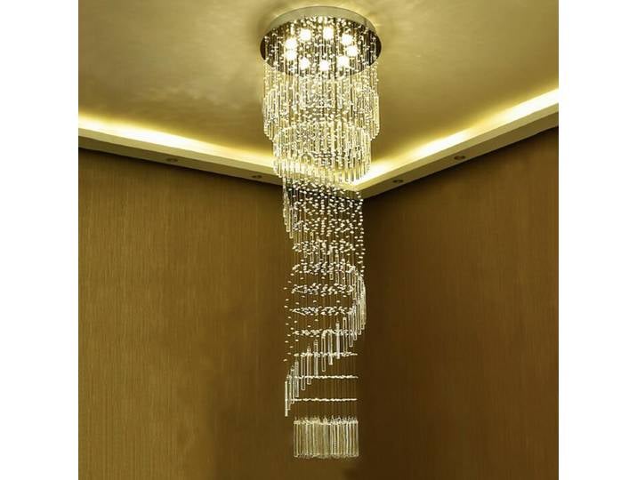 Lustre en cristal rotatif pour escalier, grand lustre circulaire, lumière d'escalier créative, long, villa, duplex, loft, salon
