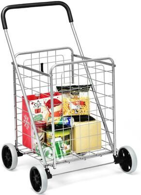 Costway Portable Folding Shopping Cart Utility for Grocery Laundry-Silver