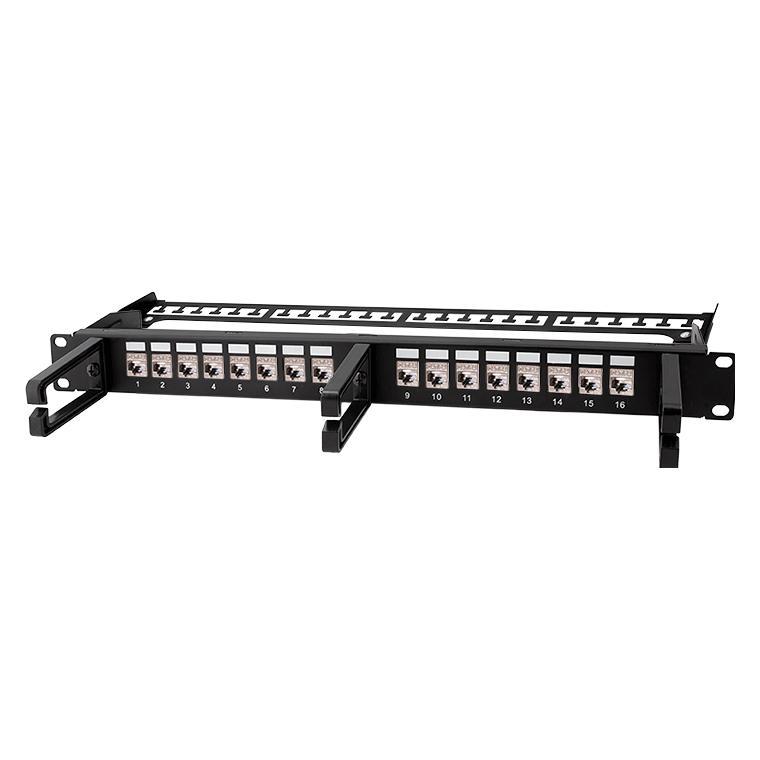 LogiLink Modulares 16-Port Cat.6A Keystone Patchpanel mit 3 Kabelbügeln, 19" Einbau (NK5005)