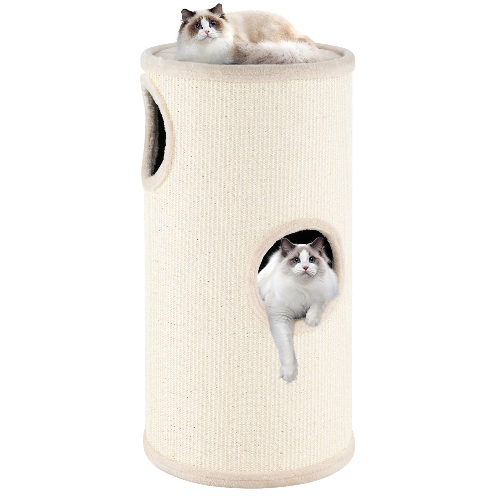 Costway Kattencondo met 4 Verdiepingen, Multi-level Kattenhuis met Sisal Krabmat en Zacht Bed, Beige