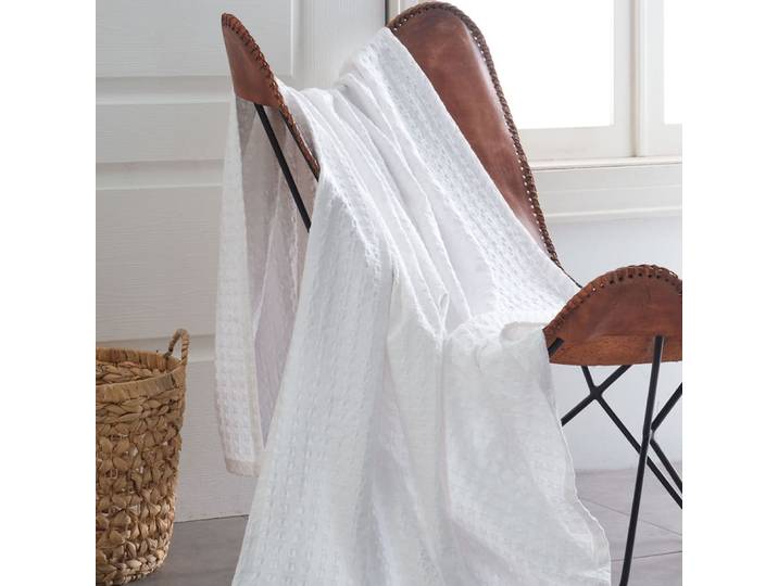Plaid en coton lavé blanc 130x170 cm