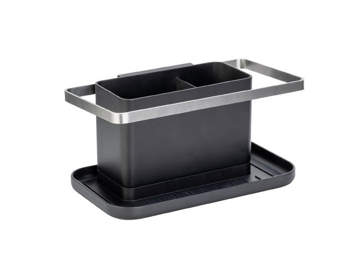Küchenorganizer-Set WENKO STELLA , schwarz, B:20cm H:10cm L:11,5cm T:11,5cm, Edelstahl, Kunststoff, Küchenhelfer-Sets, Küchenorganizer-Set, Spülorganizer mit abnehmbarem Abtropfbehälter