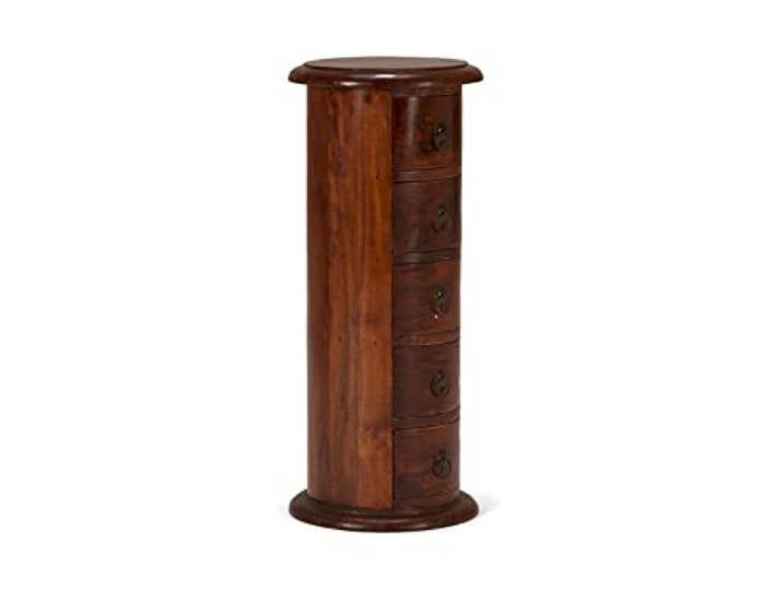 Woodkings Rundschrank Texas 32x76 cm aus massiver Akazie – Runde Schubladenkommode mit 5 Schubladen im Landhausstil Braun