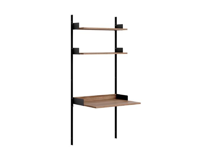 Modulers Design Wandregal „New Works Study“ mit integriertem Schreibtisch Nussbaum / Schwarz