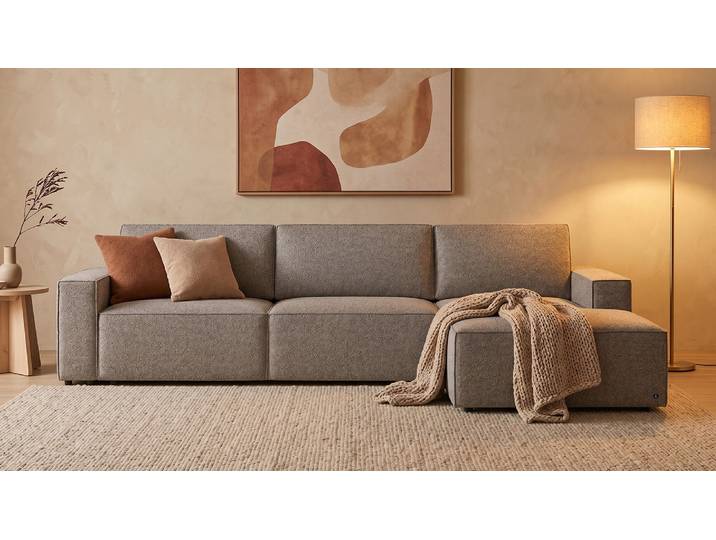 LOUNGE Ecksofa in Taupe Grau-Braun von BRUNO Großzügig & seitlich ausklappbar