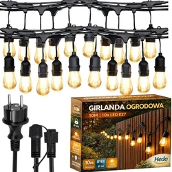 Garten-Lichterkette 10 m mit 10 LED-Leuchtmitteln, netzbetrieben, wasserdicht