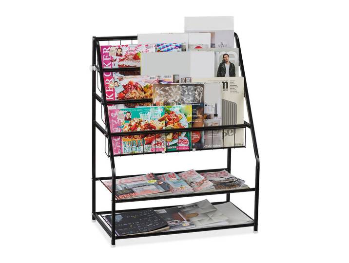 Relaxdays Zeitschriftenregal Schwarz Metall Gitter 81 cm, 67x81x37 cm, Wohnzimmer, Kleinmöbel, Zeitungsständer