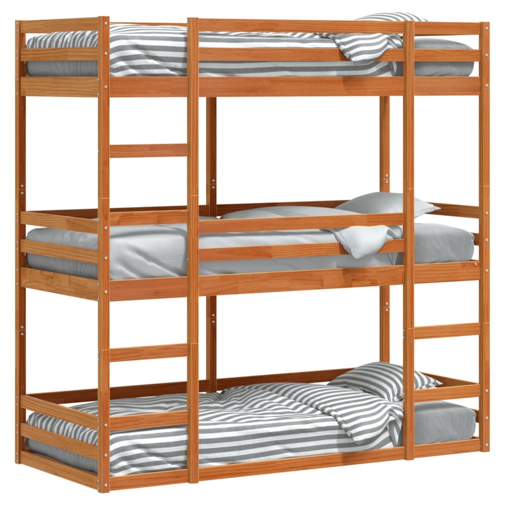 Maison Exclusive - Dreifach-Etagenbett Wachsbraun 90x190 cm Massivholz Kiefer