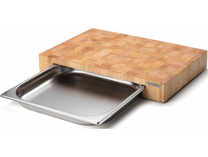 Schneidebrett CONTINENTA, beige (natur, silberfarben), B:32,5cm H:6,5cm L:48cm, Massivholz, Schneidebretter, Schneidebrett, Handarbeit, mit Edelstahlschublade