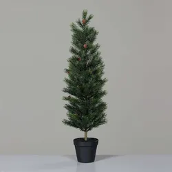 dpi Künstlicher Tannenbaum mit Zapfen im schwarzen Kunststofftopf, 73 cm