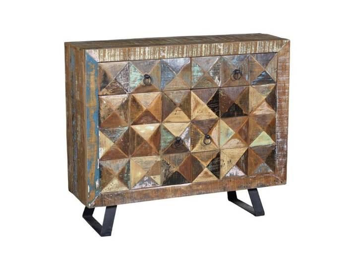 Buffet Bas - GINER Y COLOMER - Bois Recyclé - Multicolore - 2 Tiroirs - 2 Portes