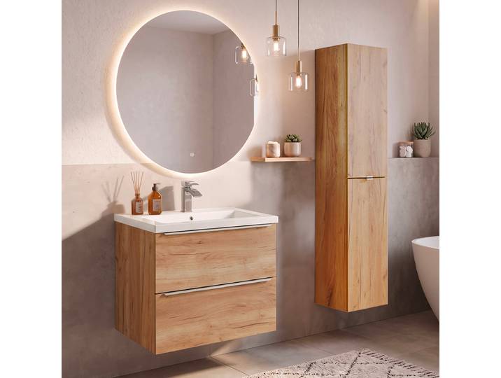 Ensemble meuble simple vasque encastrée 60cm et colonne April Bois