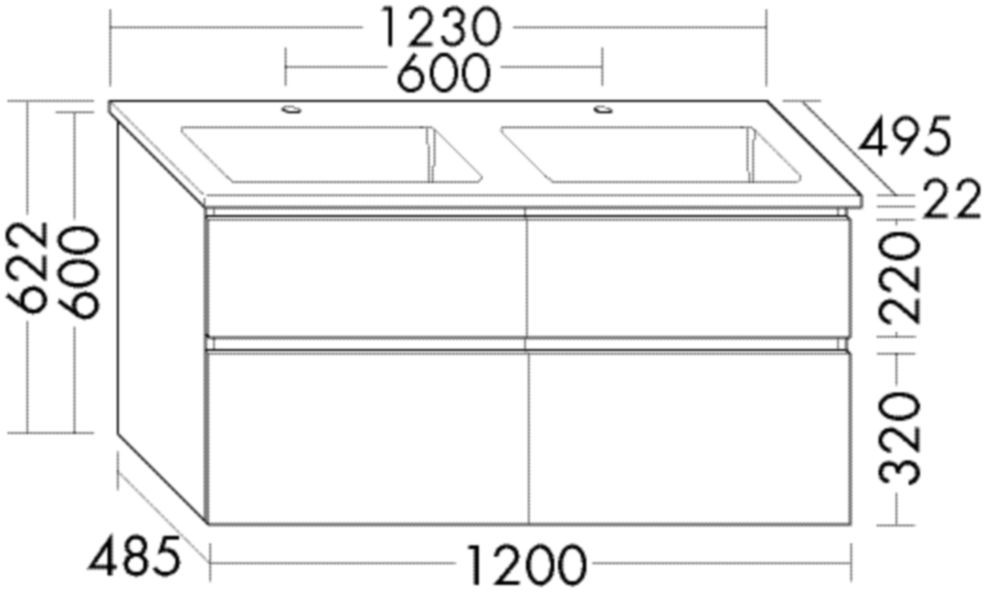 Burgbad Keramik Waschtisch+Waschtischunterschrank Lin20Lack Hochglanz Sandorange SGHN123F6517C0001