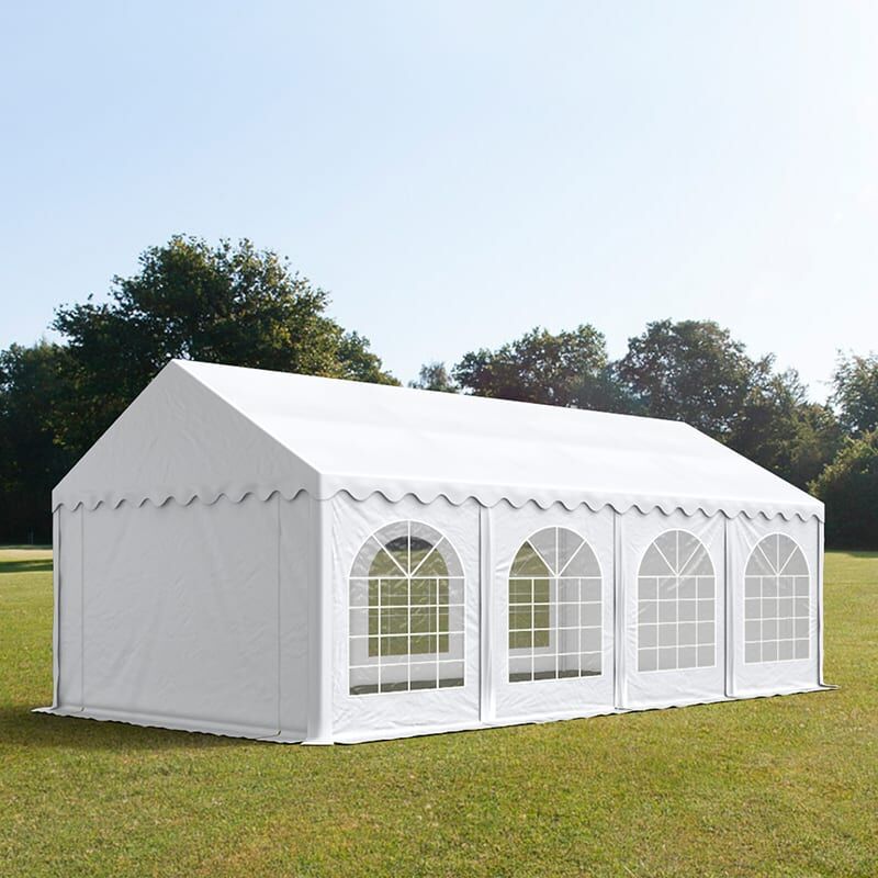 TOOLPORT 3x8m Partyzelt, PVC-Plane, weiß, mit Bodenrahmen - (7230)