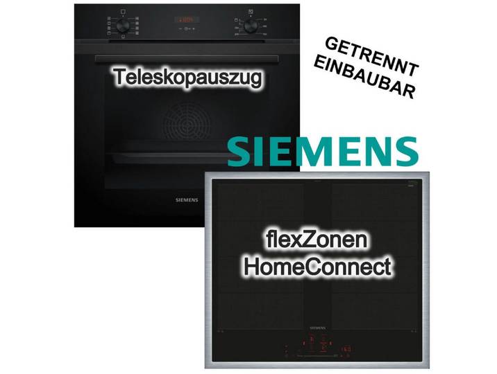 SIEMENS Backofen-Set Backofen 3DHeißluft Hydrolyse + Induktionsfeld Flexzonen PowerBoost, mit 1-fach Teilauszug