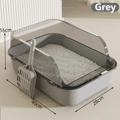Inspired Finds Semi Enclosed Splash Guard Cat Litter Box Easy Clean Kitten Litter Tray With High Sided Anti Mess Design gray Shieldwall