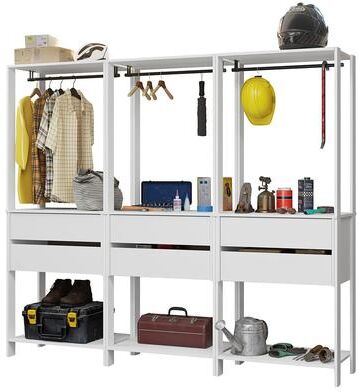 "Madesa Garage Storage Rack with 6 Drawers and Hanging Spaces 82""L"