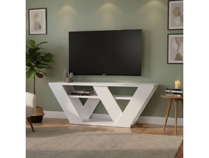 Dmora TV-Schrank Pegasus, Weiß, 110x30x40 cm, 2 Böden, 2 Fächer