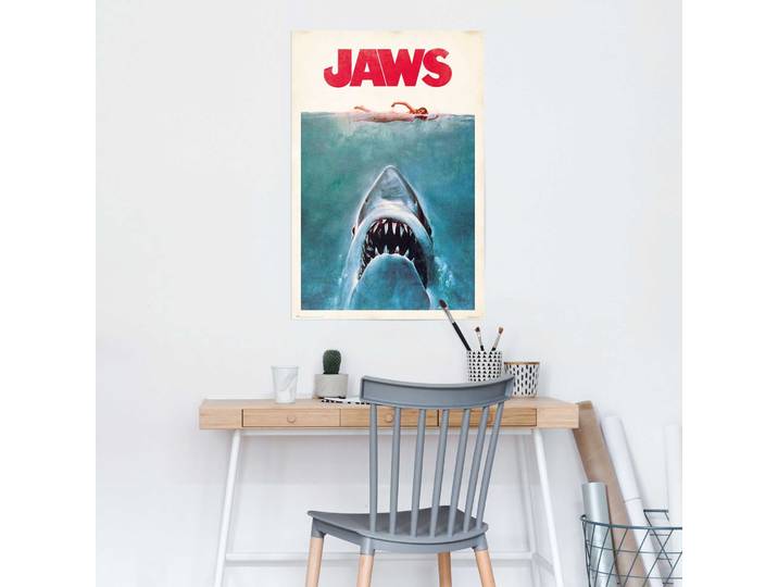 Poster REINDERS Jaws , blau (farbe bild(er): blau), B:61cm H:91,5cm T:0,1cm, Papier, Bilder, Poster, Hobbyraum - Blau - Bilderdruckpapier - Film und Fernsehen - 61x91,5 cm