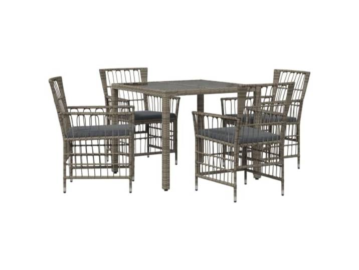 KTHLBRH 5-teiliges Outdoor-Lunch-Set aus Polyrattan Tischplatte aus gehärtetem Glas, pulverbeschichteter Stahl, 4 Sitzplätze, Sitzbreite 44 cm, abnehmbare Kissen