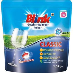 Blink Spülmaschinenpulver Classic, kraftvolle Reinigung, strahlender Glanz, 100 Spülgänge, 1,5 kg