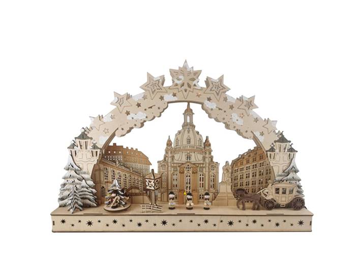 Dekofigur Schwibbogen mit Kirchenszene 60 x 39 x 10cm Beige
