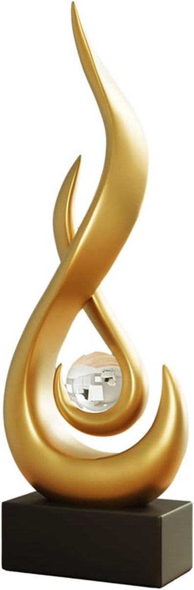 Abstract Beeld Decoratie Figuur Goud Wit - Handgemaakt Resin - Hoogte: 30 cm
