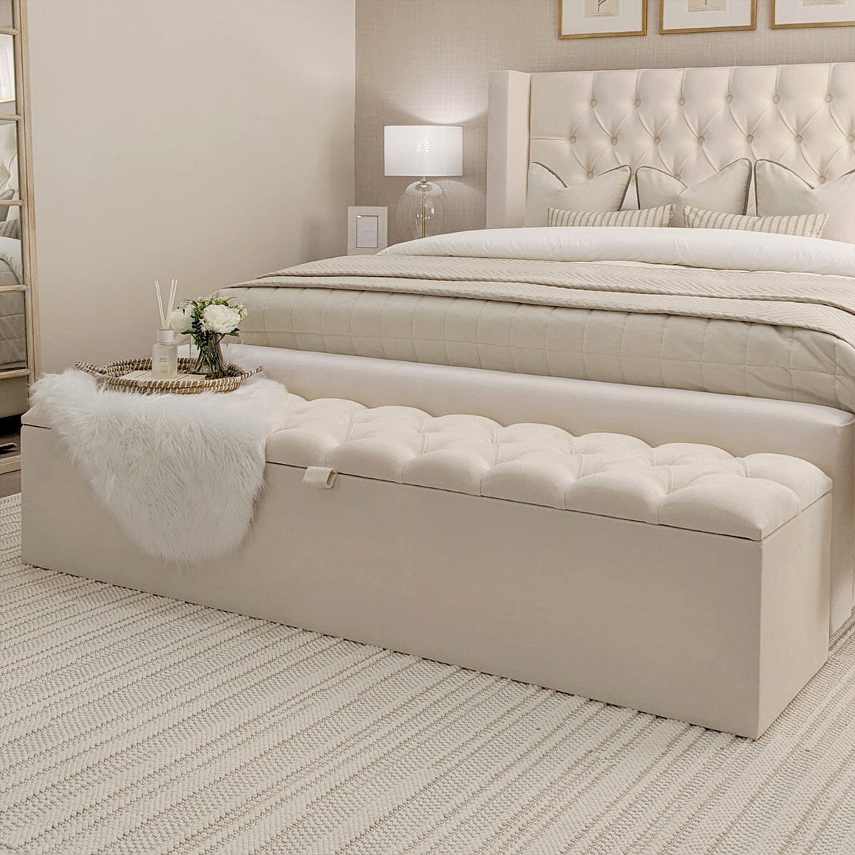 Harper Luxury Beige Textured Ottoman Box, Emperor