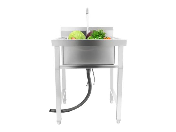 Bis150KG Edelstahl Einzelspüle, Küchenutensilien 60 × 60 × 93cm Freistehende Küchenspülen Gewerbliche Spülbecken mit 1 Becken Wasserhahn und Schlauch für Restaurant Küche Waschraum
