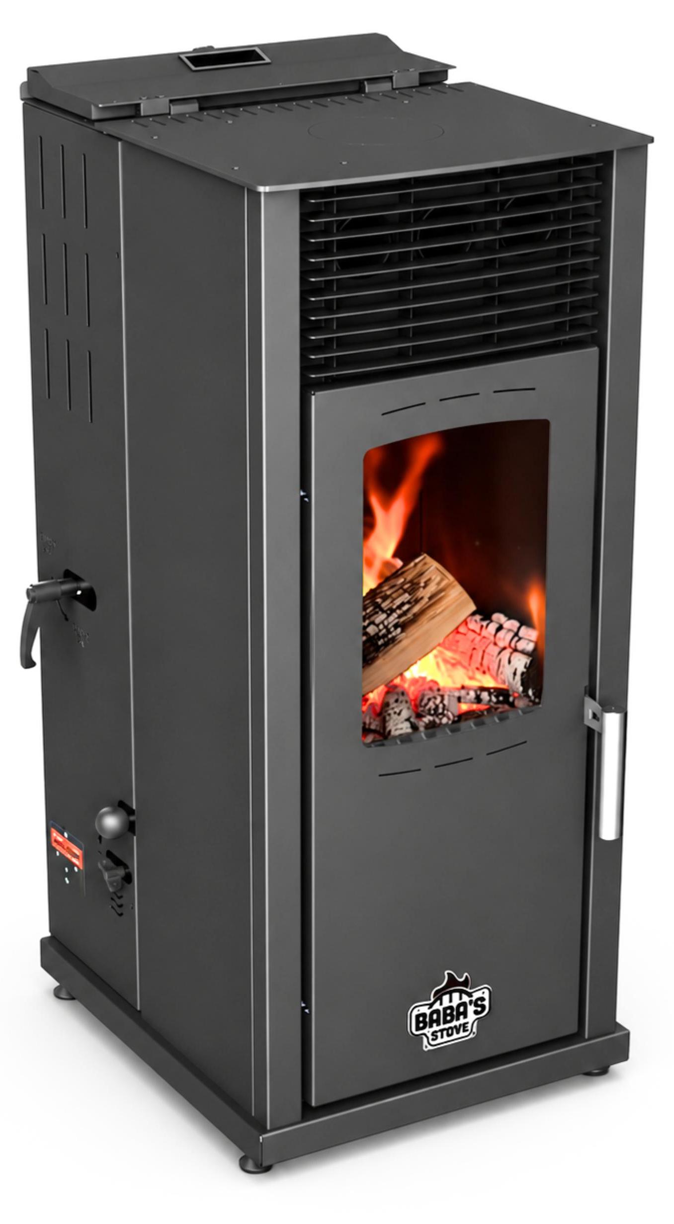 Babas Eco Hybridofen Pellets und Holz Kombiofen Kaminofen 8 kW Pelletofen ohne Strom Schwarz Holzofen Holz Ofen Kamin