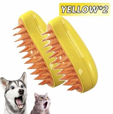 Multisell Products Hub Electric Pet Grooming Steam Brush For Cats & Dogs Shedding Massage Tool yellow