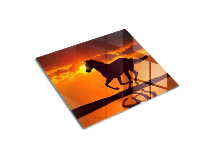 Tulup Glasplatte 60x52 cm Sonnenpferd, Orange, Glas, 60x52 cm, Küchenzubehör, Schneidebretter