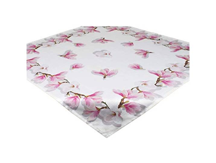 Tischdecke Magnolie, weiß, 85x85 cm, Mitteldecke für Frühling Sommer Florale Tischwäsche mit Magnolien-Motiv. Pflegeleicht, OEKO-TEX Standard 100 zertifiziert