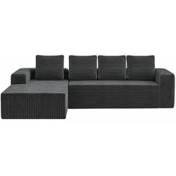 STILVORA Kombinationssofa aus Cord in Grau, modulares L-Form Sofa mit Recamiere, ohne Montage