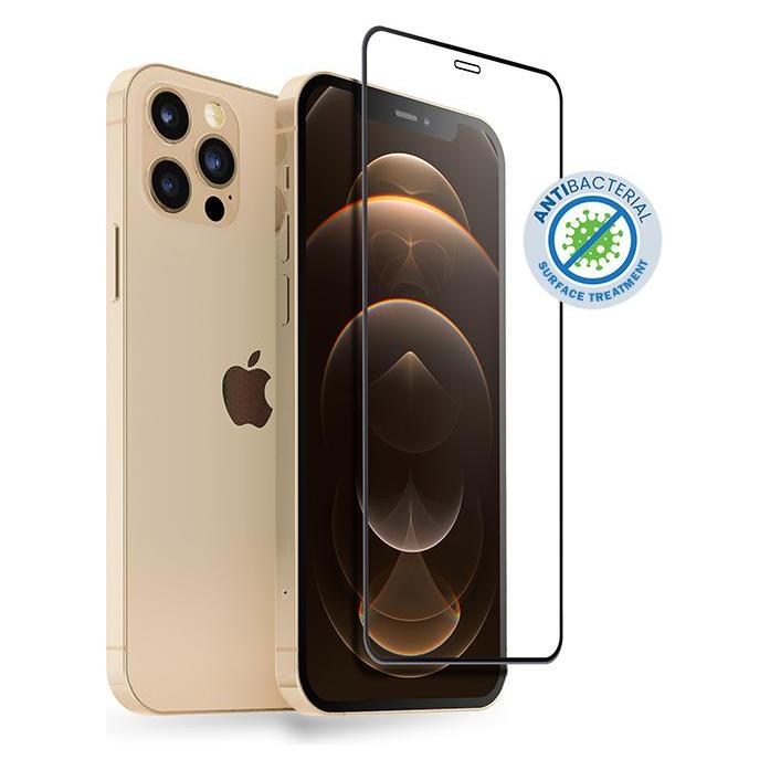 Crong antibakterielles 3D Armor Glass 9H gehärtetes Glas Vollbild iPhone 12 Pro Max + Montagerahmen (1 Stk., Apple iPhone 12 Pro Max) (CRG-AB3DAG-IP67)