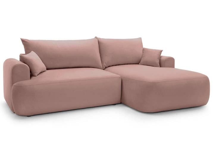 Selsey OVO - Canapé d'angle avec fonction sommeil\, espace de rangement et revêtement en velours\, rose clair\, droite