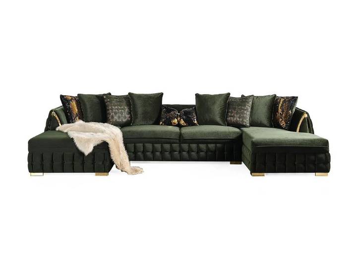 JVmoebel Wohnlandschaft Luxuriöser grüner Ecksofa in U-Form großes Stoffsofa Wohnzimmermöbel, 1 Teile