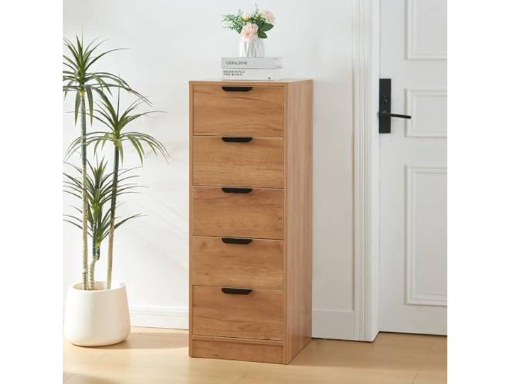 [en.casa] Kommode Varkaus mit 5 Schubladen Schrank Schlafzimmer Aufbewahrungsschrank 108 x 40 x 40 cm Flur Schubladenschrank Eichenoptik