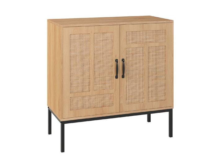 COSTWAY Sideboard, Küchenschrank Rattan mit verstellbarem Regal