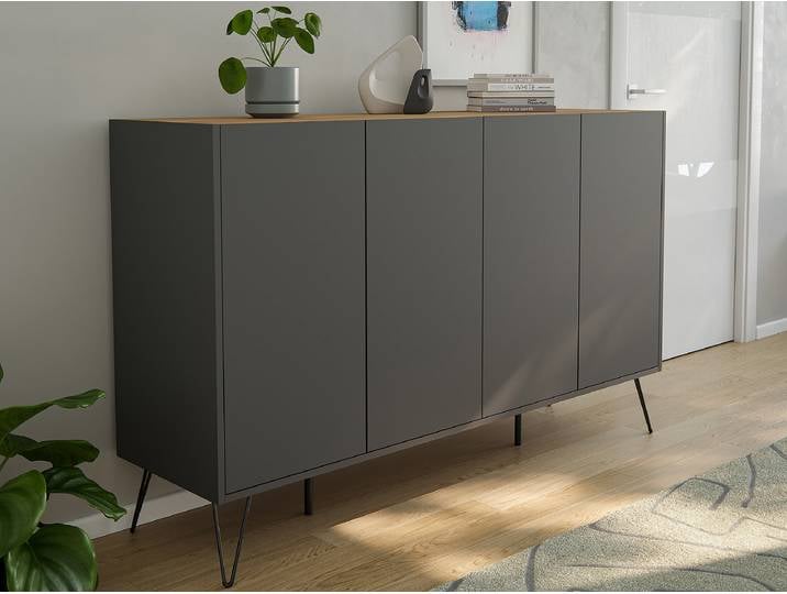 Enfilade Industrial avec portes 94cm Gris/Gris gaphite/Imitation chêne