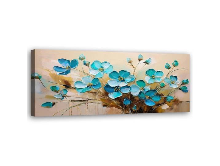 Feeby Wandbild türkise blumen pflanzen naturstrauß, Türkis, Floral, Rechteckig, 90x30 cm, Bilder & Rahmen, Bilder, Leinwandbilder