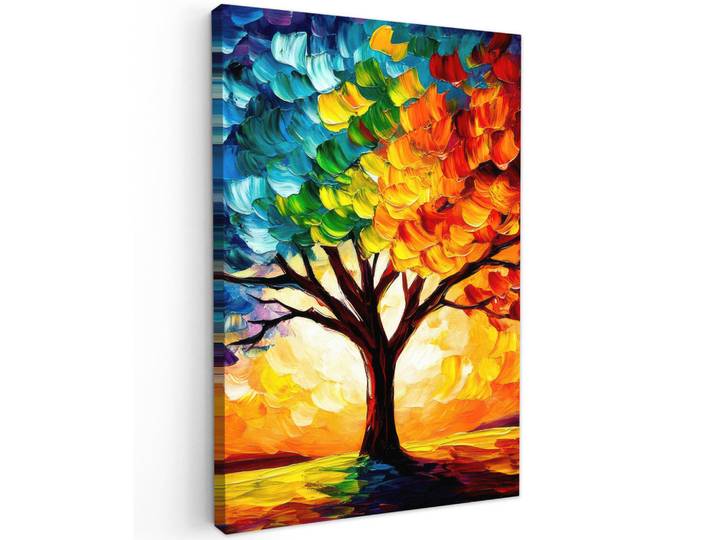 MuchoWow Leinwandbild - Baum - Kunst - Natur - Sonnenuntergang - 80x120 - Wanddeko, Mehrfarbig, Textil, Kiefer, Abstrakt, Rechteckig, 80x120 cm, gerahmt, Bilder & Rahmen, Bilder, Wandbilder