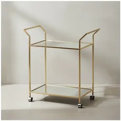 KADIMA DESIGN Servierwagen in Gold, Beistelltisch, Rollen, Verspiegelte Ablageflächen