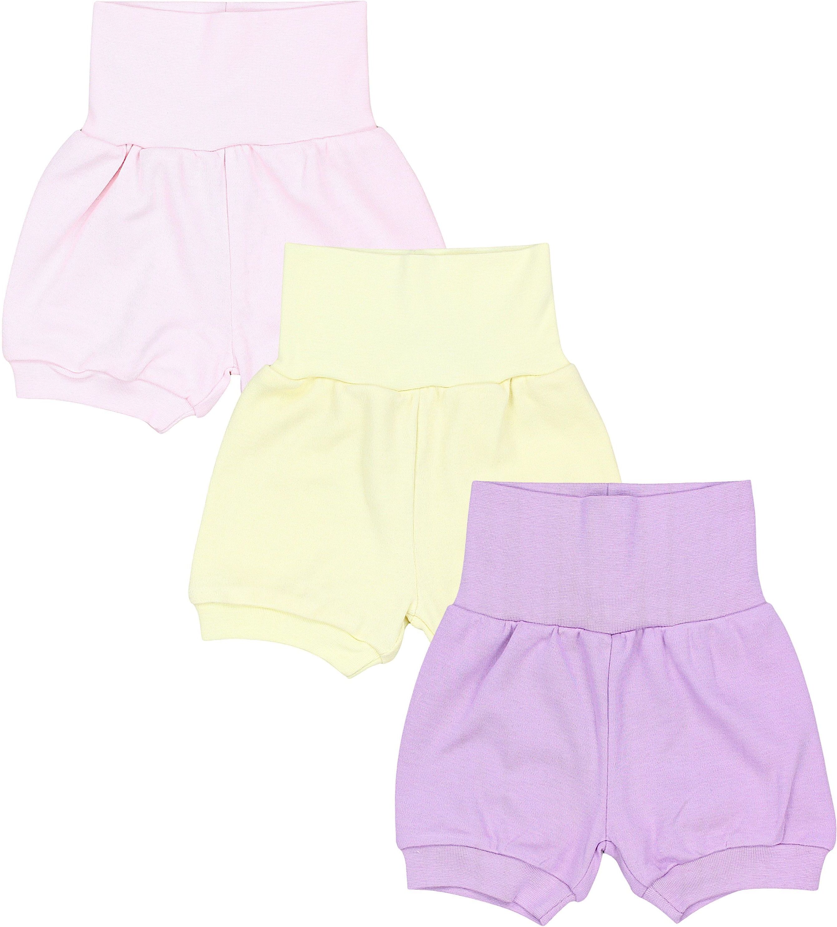 Pumphose TUPTAM "Pumphose Baby Mädchen Kurze Pumphose 3er Pack", Mädchen, Gr. 86, N-Gr, gelb (pastellgelb rosa lavendellila), Obermaterial: 100% Baumwolle CO., Hosen Pumphose