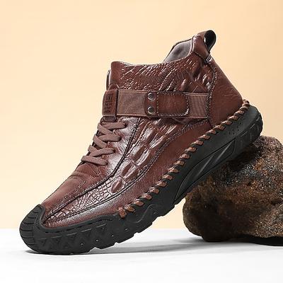 Braune Outdoor-Wanderstiefel aus echtem Kunstleder für Herren mit rutschfester Sohle – Freizeitschuhe für Abenteuerreisen