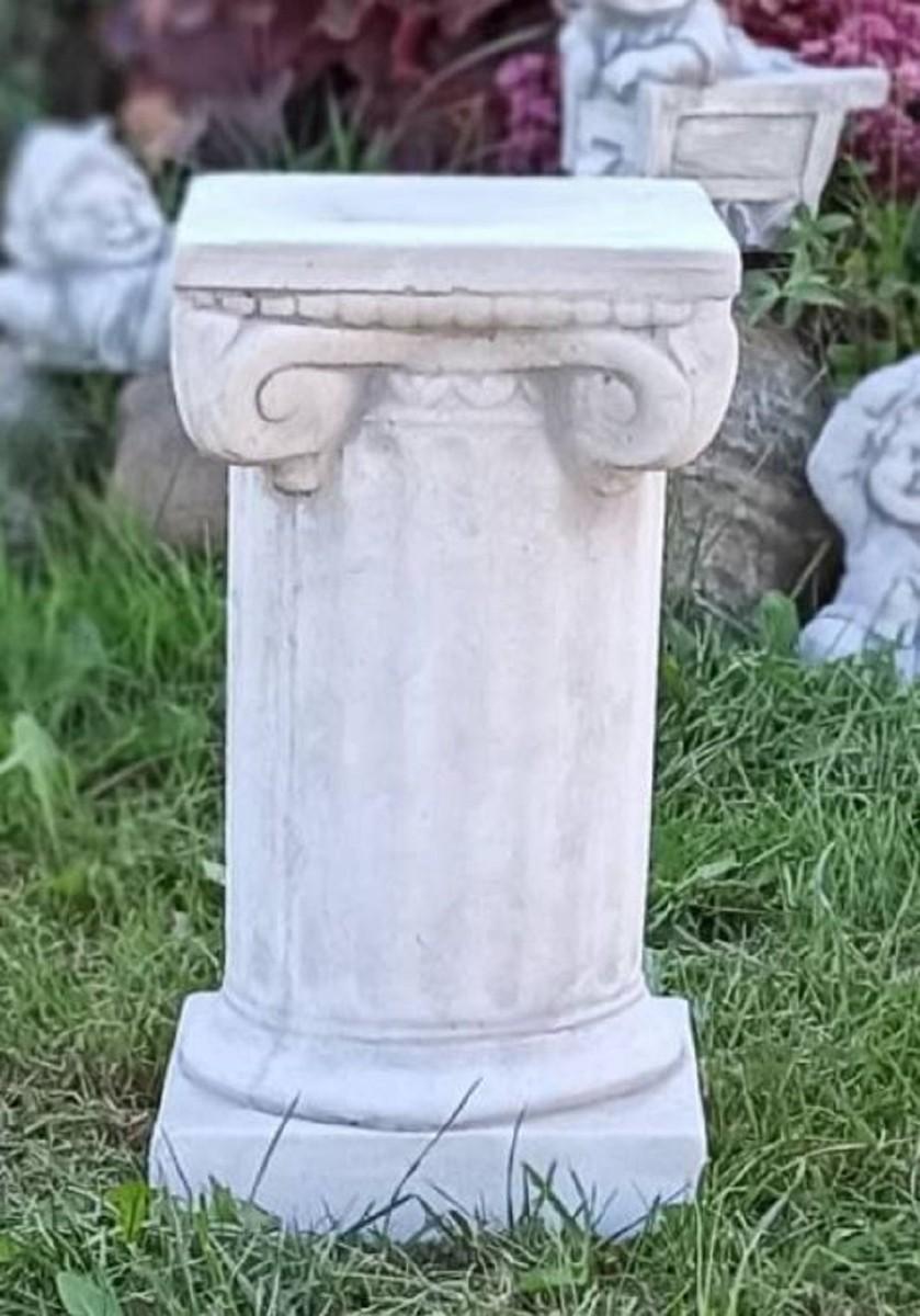 Casa Padrino Barock Säule Weiß / Grau 17 x 17 x H. 32 cm - Prunkvolle Gartensäule im Barockstil - Gartendeko Stein Säule - Barock Garten & Terrassen Deko Accessoires